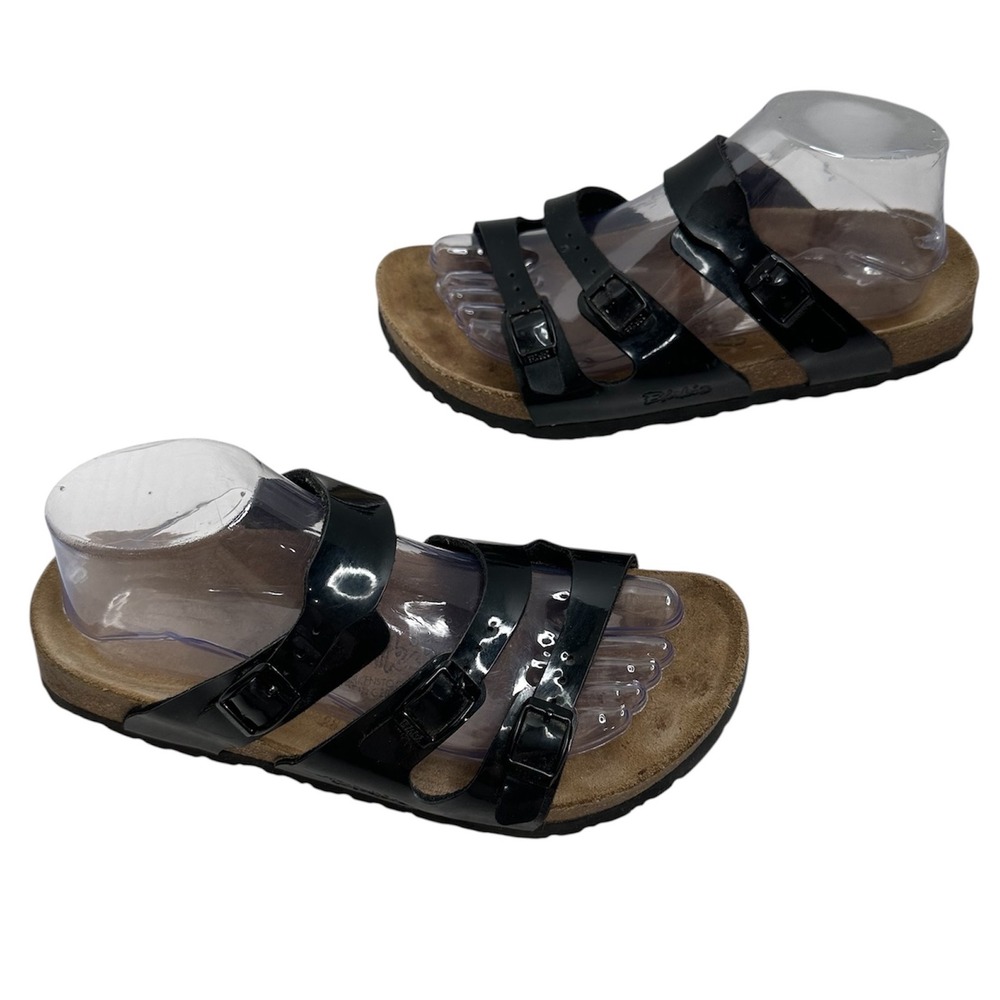 BIRKI'S Birkenstock Black PATENT BIRKO-FLOR FLORIDA SANDALS 250 Size‎ 8
